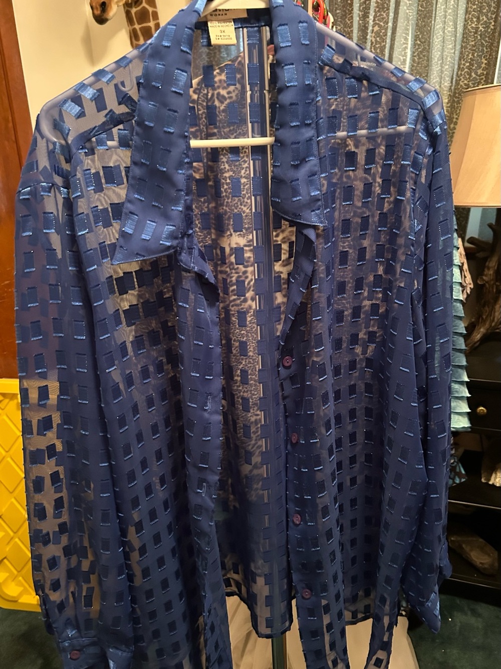 Notations Blue Sheer Overlay Button-Down with Tank - Picture 2 of 3